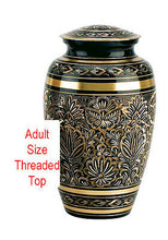 Load image into Gallery viewer, Black and Gold Color, Brass Funeral Cremation Urn Keepsake w. Velvet Heart Box