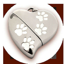 Load image into Gallery viewer, Heart Shaped w. Paw Design, USB Pet Brass Funeral Cremation Urn Pendant Necklace