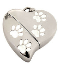 Load image into Gallery viewer, Heart Shaped w. Paw Design, USB Pet Brass Funeral Cremation Urn Pendant Necklace