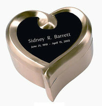 Load image into Gallery viewer, Brass Color, Funeral Cremation Urn Keepsake w. Personalized Heart Box
