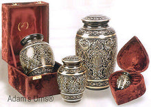 Load image into Gallery viewer, Black and Gold Color, Brass Funeral Cremation Urn Keepsake w. Velvet Heart Box