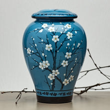 Load image into Gallery viewer, Blue Plum Blossom Ceramic Adult 200 Cubic Inch Funeral Cremation Urn for Ashes