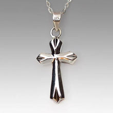 Load image into Gallery viewer, Beveled Cross Sterling Silver Funeral Cremation Urn Pendant w/Chain for Ashes
