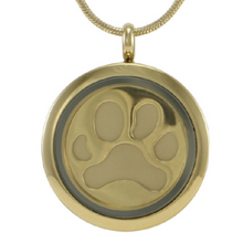Load image into Gallery viewer, Stainless Steel Round Bronze Paw Print Pendant Cremation Urn for Ashes