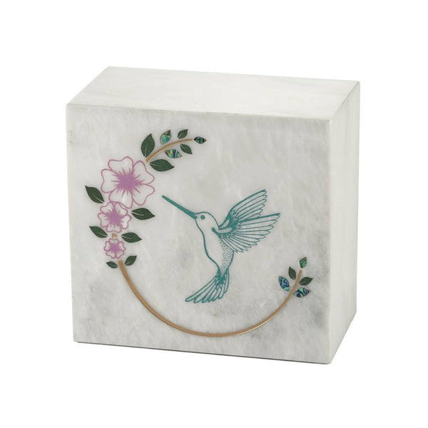 Monumental Memorials Hummingbird Teal White Marble Cremation Urn 200 CI