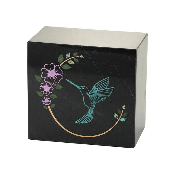 Monumental Memorials Hummingbird Teal Black Marble Cremation Urn 200 CI