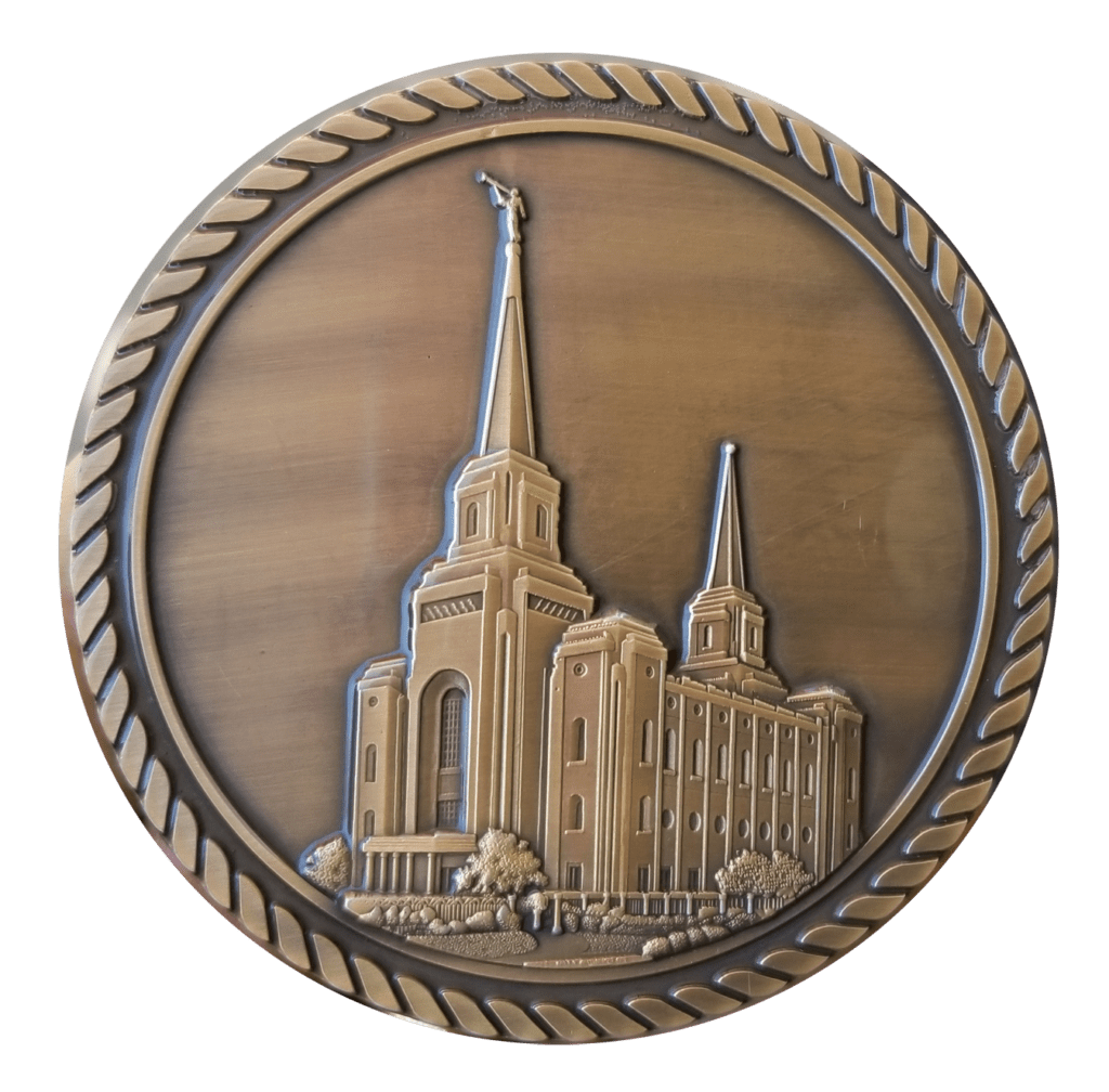 LDS Brigham City Temple Medallion for Box Cremation Urn/Flag Case - 3 Inch Diameter