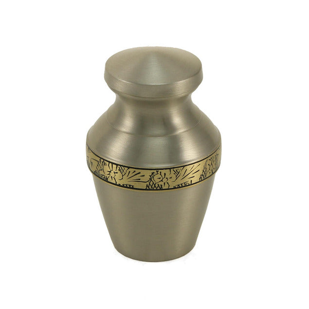 At Peace Memorials Avalon Pewter Mini Keepsake Cremation Urn w/velvet bag, Up to 5 Cubic Inches