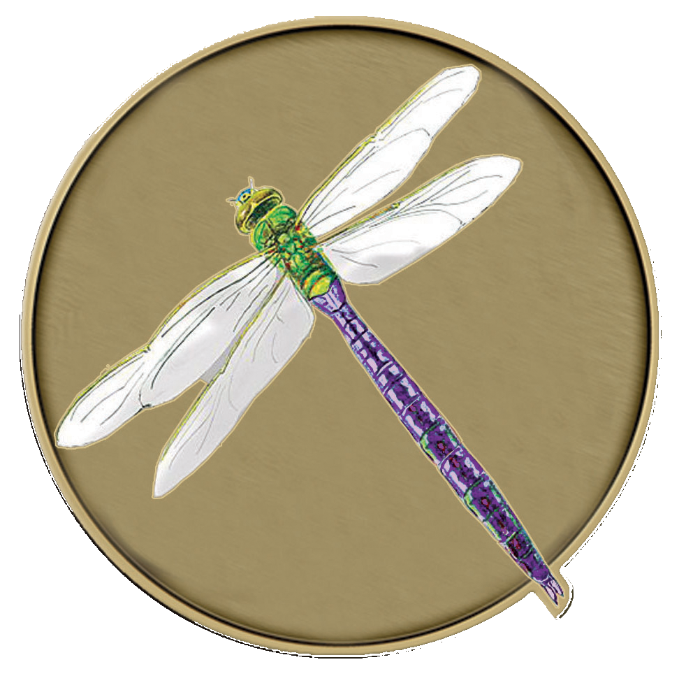 Dragonfly Purple Medallion for Box Cremation Urn/Flag Case - 2 Inch Diameter