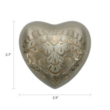Load image into Gallery viewer, At Peace Memorials Platinum Heart Keepsake Cremation Urn w/velvet bag, 3 Cubic Inches
