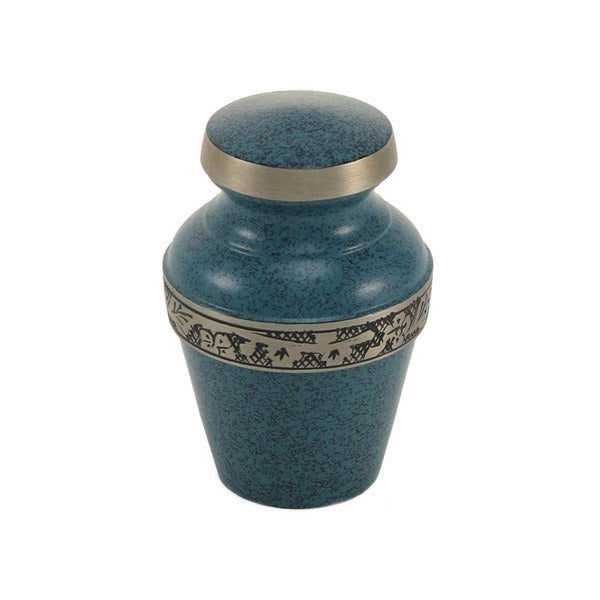 At Peace Memorials Avalon Evening Blue Mini Keepsake w/Velvet Bag Cremation Urn