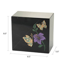 Load image into Gallery viewer, Monumental Memorials Butterfly Purple Black Marble Cremation Urn 200 Cubic Inches
