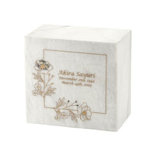 Load image into Gallery viewer, Monumental Memorials Wildflower Gold White Marble Cremation Urn 200 CI

