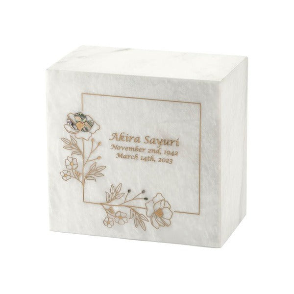 Monumental Memorials Wildflower Gold White Marble Cremation Urn 200 CI