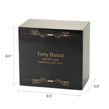 Load image into Gallery viewer, Monumental Memorials Scroll Gold Black Marble Cremation Urn 200 CI
