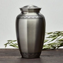 Load image into Gallery viewer, New, Solid Brass Eterna Pewter Large Funeral Cremation Urn, 190 Cubic Inches
