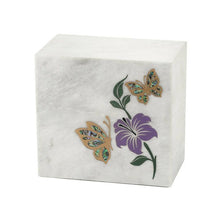 Load image into Gallery viewer, Monumental Memorials Butterfly Purple White Marble Cremation Urn 200 Cubic Inches
