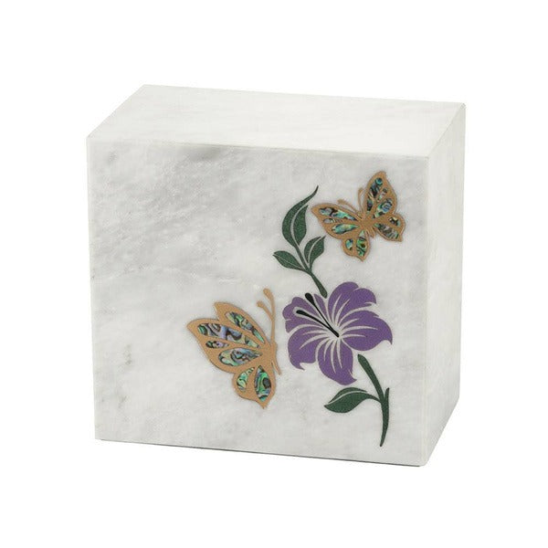 Monumental Memorials Butterfly Purple White Marble Cremation Urn 200 Cubic Inches