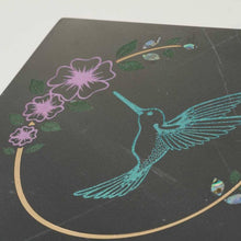 Load image into Gallery viewer, Monumental Memorials Hummingbird Teal Black Marble Cremation Urn 200 CI

