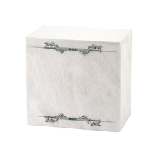 Load image into Gallery viewer, Monumental Memorials Scroll Dark Blue White Marble Cremation Urn 200 CI
