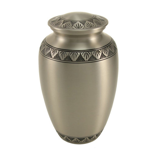 New, Solid Brass Eterna Pewter Large Funeral Cremation Urn, 190 Cubic Inches
