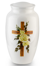 Load image into Gallery viewer, Yellow Rose Cross 220 Cubic Inches Large/Adult Funeral Cremation Urn for Ashes
