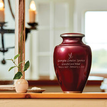 Load image into Gallery viewer, At Peace Memorials  XL Camden Garnet cremation urn for ashes 300 Cubic inches
