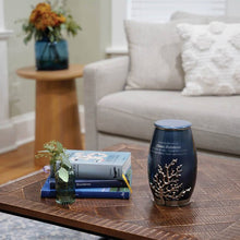 Load image into Gallery viewer, At Peace Memorials Meadow Song Coral Moonlight Blue/Pewter Large/Adult Cremation Urn 200 CI
