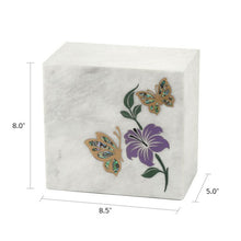 Load image into Gallery viewer, Monumental Memorials Butterfly Purple White Marble Cremation Urn 200 Cubic Inches
