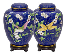 Load image into Gallery viewer, Large/Adult 210 Cubic Inches Cloisonne Hummingbird &amp; Butterfly Blue Cremation Urn for Ashes
