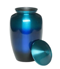 Load image into Gallery viewer, At Peace Memorials Classic Alloy Cremation Urn -Ombre Blue - Adult 200 Cubic Inches
