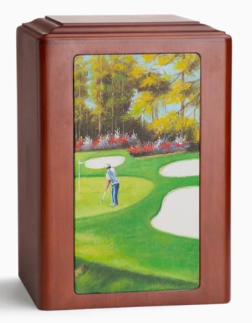 At Peace Memorials Adorn Golf Theme Wooden Cremation Urn for ashes (210 cubic inches)