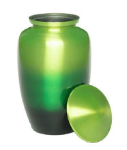 Load image into Gallery viewer, At Peace Memorials Classic Alloy Cremation Urn -Ombre Green - Adult 200 Cubic Inches
