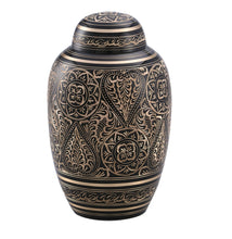 Load image into Gallery viewer, Large/Adult 200 Cubic Inches Ethnic Dome Top Golden Aura Brass Funeral Cremation Urn
