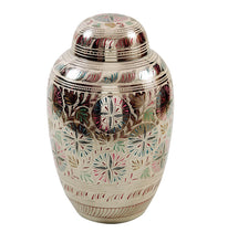 Load image into Gallery viewer, Large/Adult 200 Cubic Inches Ethnic Lattice Bright Brass Funeral Cremation Urn
