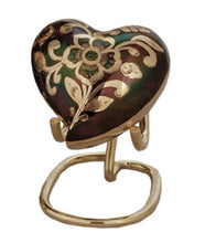 Load image into Gallery viewer, Small/Keepsake 5 Cubic Inches Heart Flora Emerald Green Brass Funeral Cremation Urn
