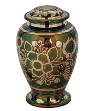 Load image into Gallery viewer, Large/Adult 200 Cubic Inches Flora Emerald Green Brass Funeral Cremation Urn
