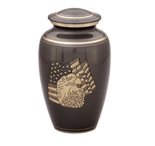 Load image into Gallery viewer, Large/Adult 220 Cubic Inches Military American Eagle &amp; Flag Brass Funeral Cremation Urn
