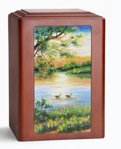 At Peace Memorials Adorn Lakeside Wooden Cremation Urn for ashes (210 cubic inches)