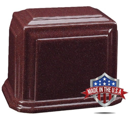At Peace Memorials Companion Cultured Marble Urn for Ashes (Burgundy) 600 CI TSA Approved