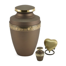 Load image into Gallery viewer, At Peace Memorials Grecian Rustic Bronze Mini Keepsake Cremation Urn w/velvet bag, Up to 5 Cubic Inches
