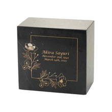 Load image into Gallery viewer, Monumental Memorials Wildflower Gold Black Marble Cremation Urn 200 CI
