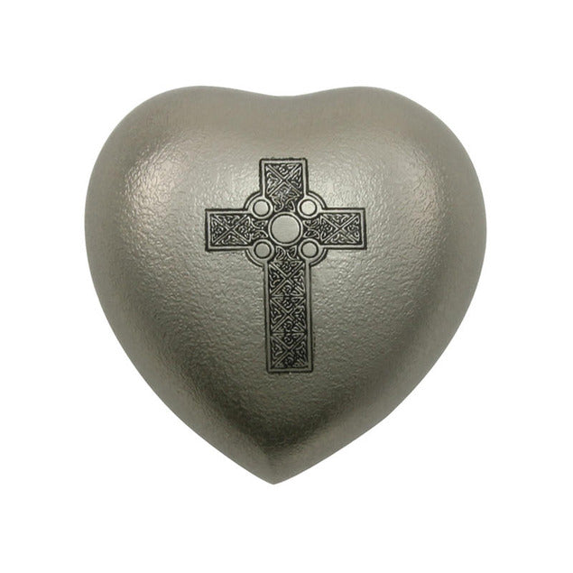 New, Solid Brass Celtic Cross Heart Keepsake Cremation Urn, 3 Cubic Inches