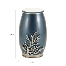 Load image into Gallery viewer, At Peace Memorials Meadow Song Coral Moonlight Blue/Pewter Large/Adult Cremation Urn 200 CI
