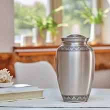 Load image into Gallery viewer, New, Solid Brass Eterna Pewter Large Funeral Cremation Urn, 190 Cubic Inches
