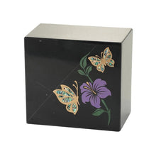 Load image into Gallery viewer, Monumental Memorials Butterfly Purple Black Marble Cremation Urn 200 Cubic Inches
