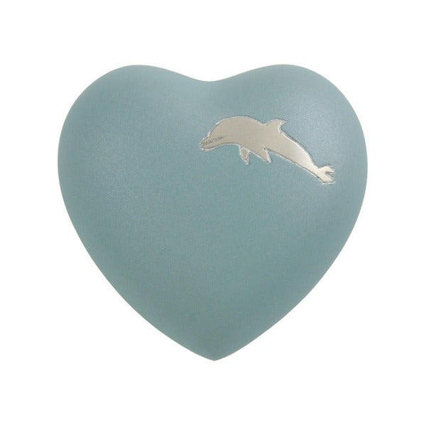 At Peace Memorials Dolphin Heart Keepsake w/ Velvet Box Cremation Urn, 3 CI