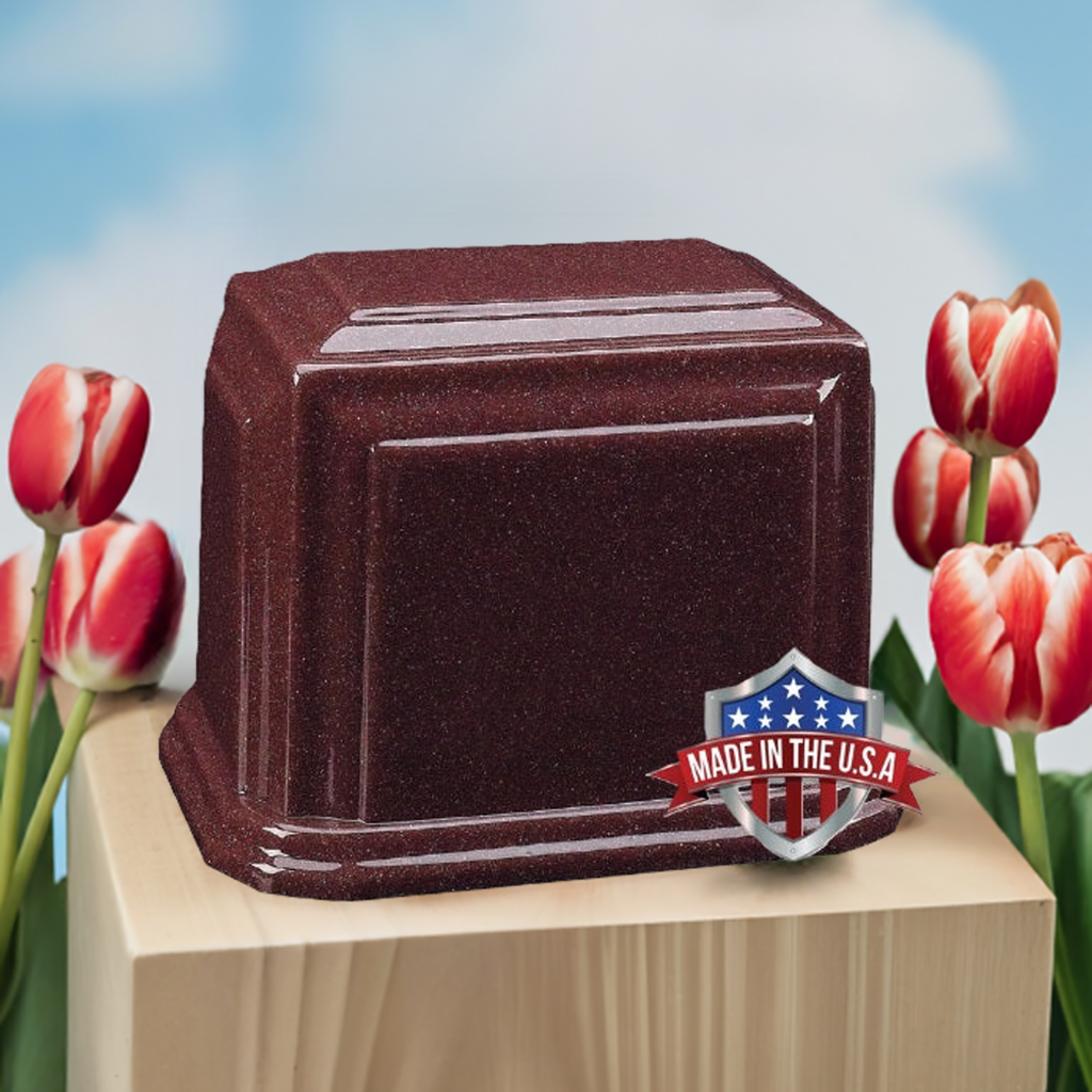 At Peace Memorials Millennium XL Cultured Marble Urn for Ashes (Burgundy) 300 CI TSA Approved