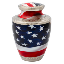 Load image into Gallery viewer, Large/Adult 200 Cubic Inches Stars &amp; Stripes Brass Cremation Urn for Ashes

