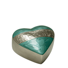 Load image into Gallery viewer, Small/Keepsake 3 Cubic Inches Mother of Pearl Aqua Heart Cremation Urn for Ashes
